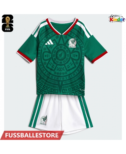 Günstige Mexiko Heimtrikotsatz Kinder WM 2026 Kurzarm (+ Kurze Hosen)
